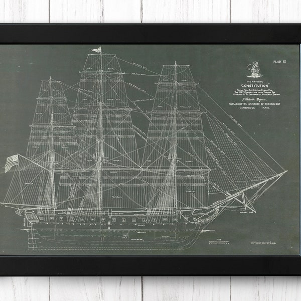 The U.S.S. Constitution sails plan, Vintage Ship Print, A4 - Single Print P024 - INSTANT DOWNLOAD