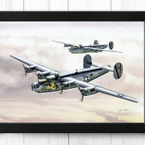 Pair of B24 Liberator heavy bomber airplanes in flight, Vintage Aircraft Print, A4 - Poster - Single Print AP15 - INSTANT DOWNLOAD