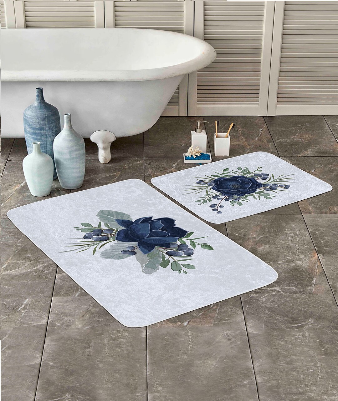 Rose Bath Set of 2 Matfloral Bathroom Matnonslip Bath Etsy