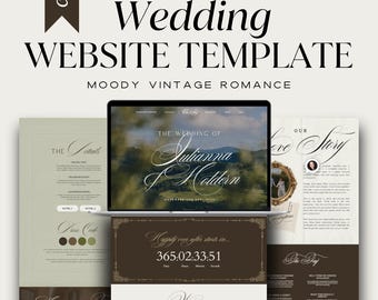 Moody Vintage Romance Wedding Website Template, Editable Wedding Web Invitation, Elegant Online RSVP, Old Money Aesthetic Website Canva DIY