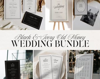 Black & Ivory Old Money Wedding Bundle Canva Template, Classic Wedding Invitation Suite, Elegant Estate Wedding Set, Instant Download