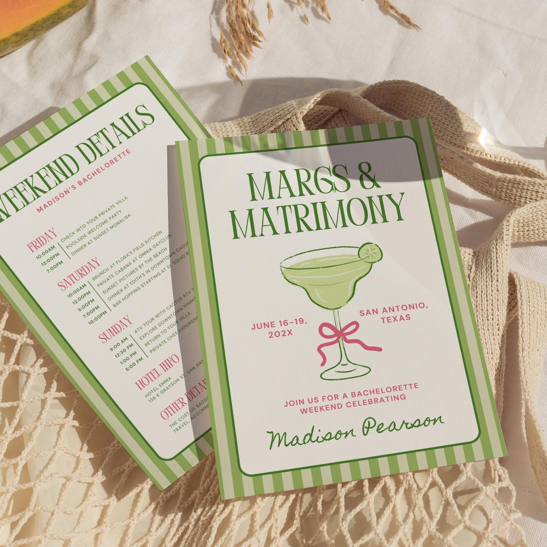Margs and Matrimony Bachelorette Itinerary Template, Editable Tequila ...