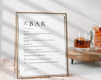 Wedding Bar Menu Sign, Editable Canva Template, Minimalist Bar Menu Sign, Elegant Wedding Drinks Menu, Signature Drink Sign, Bar Signage DIY
