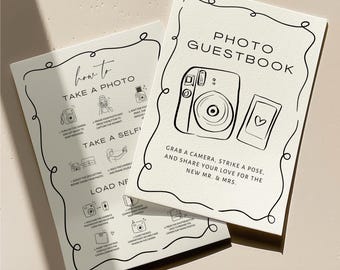 Polaroid Guest Book Sign, Editable Photo Guestbook Sign Template, Whimsical Wedding Guestbook, Instax Guest Book Canva