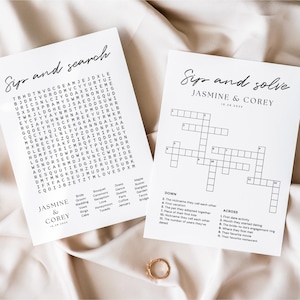 Wedding Crossword Puzzle and Word Search, Custom Crossword Puzzle Wedding, Sip and Solve Crossword Puzzle Template, Editable Wedding Games