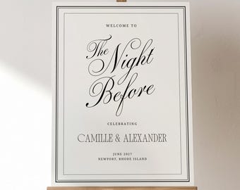 The Night Before Wedding Sign, Old Money Aesthetic Rehearsal Dinner Welcome Sign, Elegant Wedding Welcome Template, Editable Canva Decor