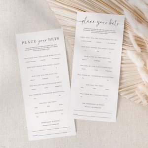 Jeu de paris minimaliste, jeu de réception de mariage, modèle de toile entièrement modifiable, carte d'activités de mariage imprimable, téléchargement immédiat