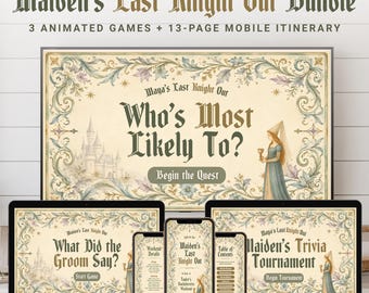 Maiden’s Last Knight Out Bachelorette Bundle, 3 Animated Bachelorette Games, Mobile Bach Weekend Itinerary, Medieval Bachelorette Canva