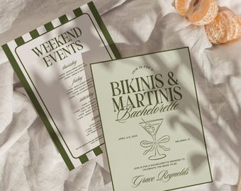 Bikinis Martinis Bachelorette Invitation Itinerary Bundle (Canva Template)