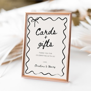 Whimsical Cards And Gifts Sign Wedding, Wavy Gifts Table Sign, Editable Bridal Shower Gift Sign, Elegant Reception Signage Canva Template