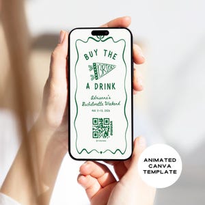 Buy The Bride a Drink Instagram Story Template, Editable Venmo QR Code, Digital Camp Bachelorette, Girls Trip Glamping Weekend Canva DIY