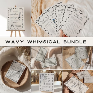 Whimsical Bridal Shower Template Bundle, Hand Drawn Bridal Shower Games, Engagement Party Decor, Wedding Invitation Template Editable Canva