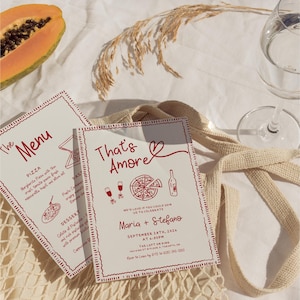 That's Amore Rehearsal Dinner Invitation and Menu Template, Pizza Engagement Party, Italian Dinner Party, Hand Drawn Pizza Party Invite DIY