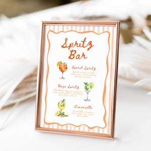 Aperol Spritz Bar Sign, Aperol Spritz Cocktail Print, Signature Drink Bar Menu Template, Cocktail Poster Wavy Stripe Bridal Shower Decor DIY