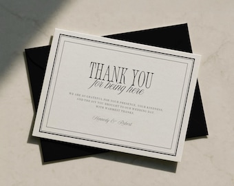 Elegant Old Money Wedding Thank You Card Template, Black Ivory Stationery (Editable Canva)