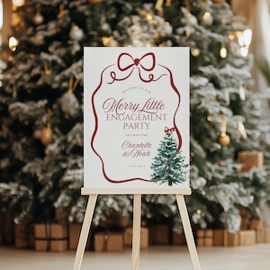 Whimsical Christmas Engagement Party Sign, Holiday Engagement Sign, Festive Engagement Welcome Sign, Editable Wedding Welcome Sign Canva DIY