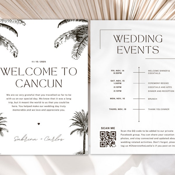 Carta de bienvenida de boda de destino, itinerario de boda de destino, boda de carta de bienvenida, carta de bienvenida, plantilla de itinerario de viaje