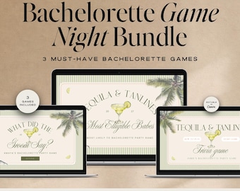 Tequila & Tanlines Bachelorette Games Bundle, Beach Bach Party Games, Animated Canva Games, What Did The Groom Say, Most Likely To, Trivia