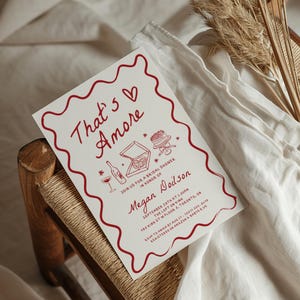 Wavy That's Amore Bridal Shower Invitation, Italian Bridal Shower Invites, Whimsical Hand Drawn Bridal Shower Invitations Editable Template