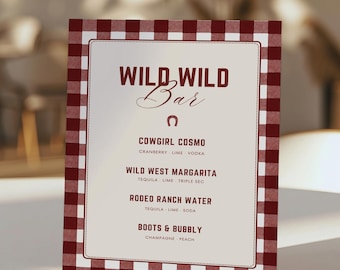 Wild Wild Wife Bachelorette Bar Menu Template, Bachelorette Signature Drinks Sign, Last Rodeo Cocktail Menu, Editable Canva Bar Sign