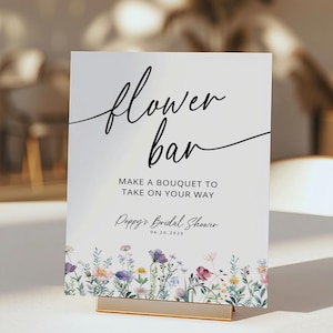 Wildflowers Flower Bar Sign Canva Template, Editable Floral Bridal Shower Sign, Flower Bar Cart Poster Baby Shower Printable Flower Bouquet