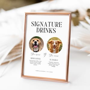 Signature Dog Drink, Dog Signature Drink Sign, Dog Drinks Menu, Dog Cocktail Menu, Dog Cocktails Sign, Wedding Cocktail Pet, Open Bar Sign