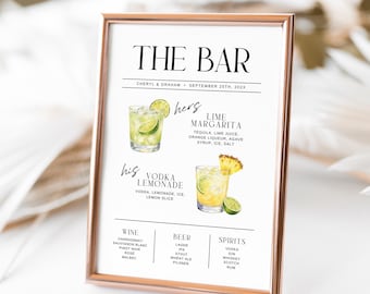 His and Her Drinks Template, Editable Signature Drink Sign, Modern Wedding Cocktail Menu, Signature Cocktail Bar Menu Sign Printable Canva
