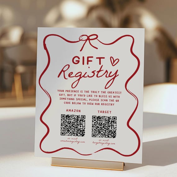Gift Registry QR Code Sign, Italian Style Bridal Shower Sign