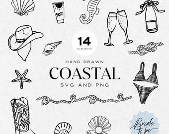 Hand Drawn Coastal Bachelorette Party SVG and PNG, Coastal Cowgirl, Charleston Bachelorette, Summer Vacation Clipart, Beach Svg, Summer Png