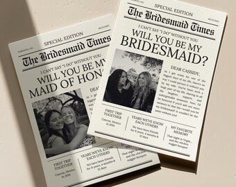 Newspaper Bridesmaid Proposal Card, Vintage Style (Canva Template)