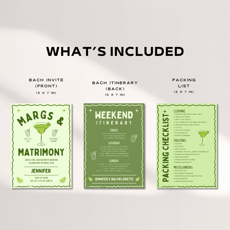 Margaritas and Matrimony Bachelorette Invitation, Itinerary Template ...