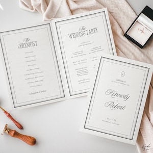 Old Money Wedding Program Template, Black & Ivory Ceremony Order of Service, Classic Ceremony Program Canva Editable, Elegant Formal Wedding