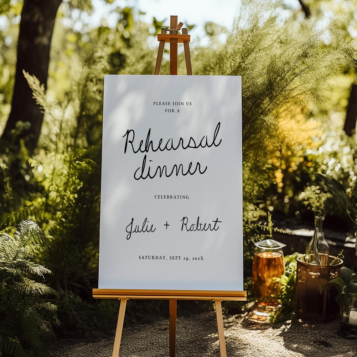 Minimal Hand Drawn Rehearsal Dinner Sign Template, Hand Written Style ...
