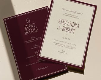Burgundy Engagement Invitation & Event Details, Luxury Estate Engagement Party Invite, Editable Canva Template