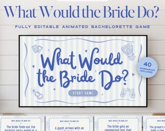 What Would the Bride Do Bachelorette Game, Animated Canva Party Game, Editable Bach Game, Girls Night, Bridal Shower Activity