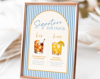 Signature Drinks Sign Template, His & Hers Wedding Bar Menu, Editable Canva Drink Menu, 1500+ Drink Graphics, Digital Download