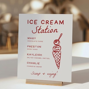 Ice Cream Station Sign Template, Editable That's Amore Wedding Table Sign, Engagement Party Ice Cream Bar Signage Hand Drawn Canva DIY