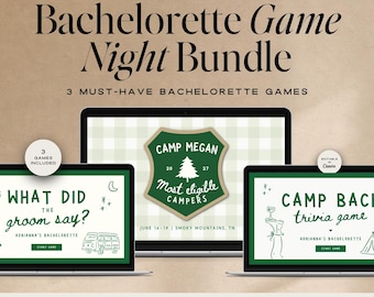 Camp Bachelorette Games Bundle, Animated Bach Party Games, What Did the Groom Say, Most Likely To, Trivia Game, Canva Template