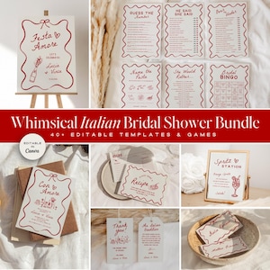 Whimsical Italian Bridal Shower Bundle, Amore Party Games & Decor, 40+ Editable Canva Templates, Engagement Party, Spritz Theme DIY