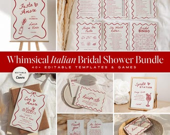 Whimsical Italian Bridal Shower Bundle, Amore Party Games & Decor, 40+ Editable Canva Templates, Engagement Party, Spritz Theme DIY