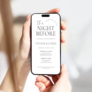 Electronic Rehearsal Dinner Invitation Template, Minimalist Digital Rehearsal Dinner Invite, Editable The Night Before Wedding Invitation