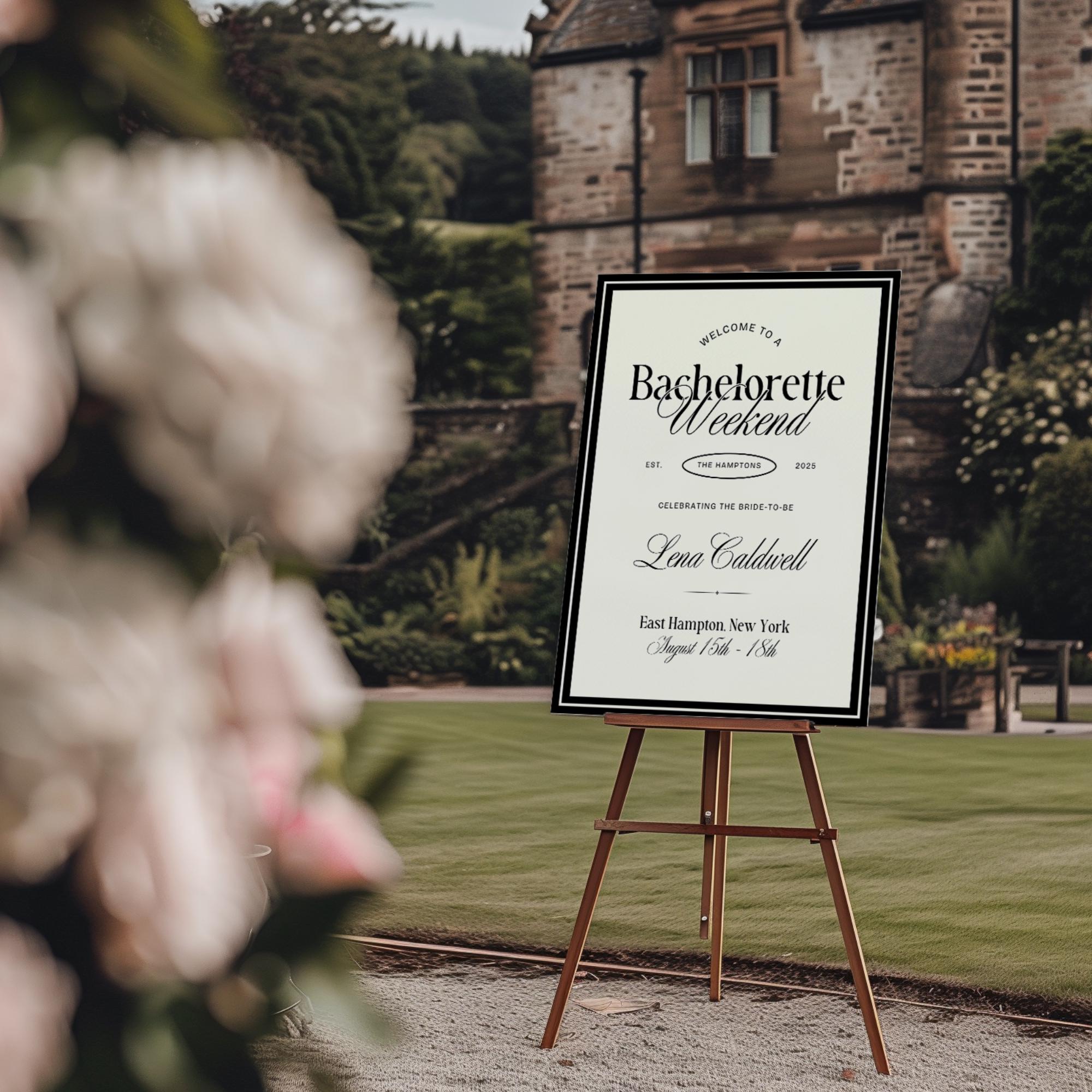 Old Money Aesthetic Bachelorette Welcome Sign Template, Black and White ...