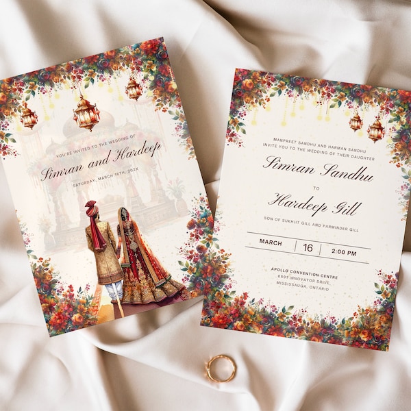 Elegant Indian Wedding Invitation, Indian Wedding Invite, Wedding Invitations, Wedding Invitation Template, Wedding Invitation Card, Hindu