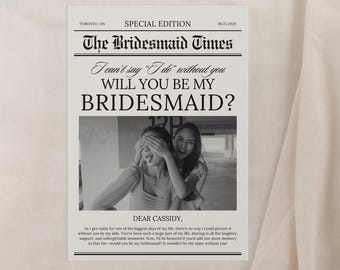 Vintage Newspaper Bridesmaid Proposal Card, Editable Canva Template (Digital Download)