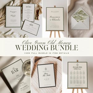 Olive Green Bar Menu Sign Template, Timeless Wedding Drinks List, Quiet Luxury Printable Canva Sign image 4