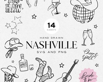 Handgezeichnete Nashville Junggesellinnenparty SVG und PNG, Disco Cowgirl SVG, Last Rodeo, Nashville Digital Download, Mädchen Wochenende SVG, Disco