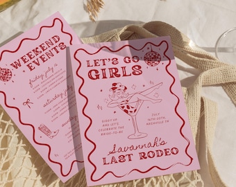 Last Rodeo Bachelorette Itinerary Template, Let's Go Girls Trip Itinerary Template, Editable Nashville Bachelorette Party Itinerary Canva