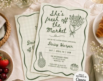 Fresh Off the Market Bridal Shower Invitation, Editable Canva Bridal Shower Invite, Farmers Market Bridal Brunch Invitation Template