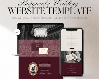 Old Money Wedding Website Template, Burgundy Canva Invite (Digital Download)