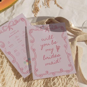 Pink Bow Bridesmaid Proposal Card Template, Hand Drawn Will You Be My Bridesmaid, Bridesmaid Proposal Cards, Maid of Honor Proposal Canva